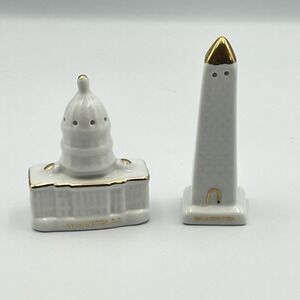 Washington DC Capitol Monument Salt Pepper Shakers White Gold Trim Souvenir Set